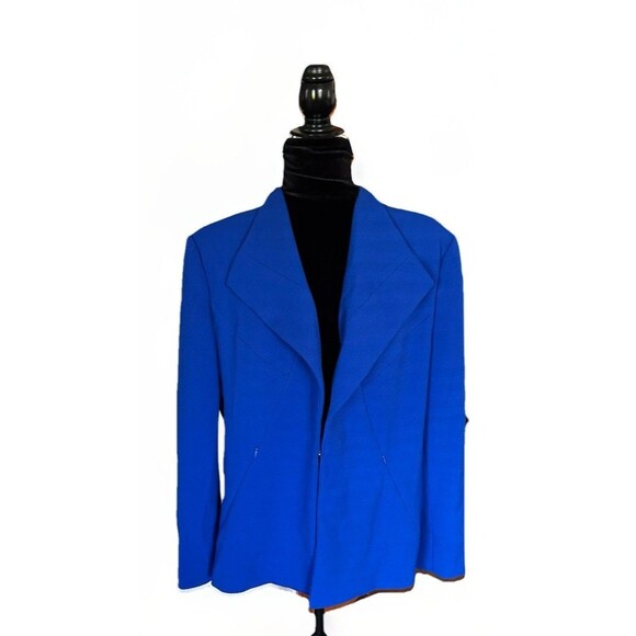 CARMEN MARCO VALVO Vintage Vibrant Blue Blazer Zip Pockets Size XL Boardroom - Picture 1 of 6